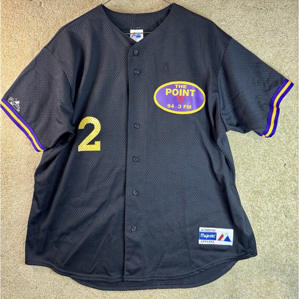 Vintage 2000s Black Majestic WJLK FM 94.3 NJ Radio Station Baseball Game Jersey
